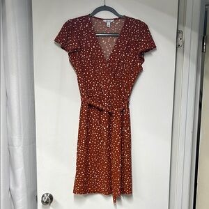 Nine West Brown Flutter Sleeve Wrap Midi Dress